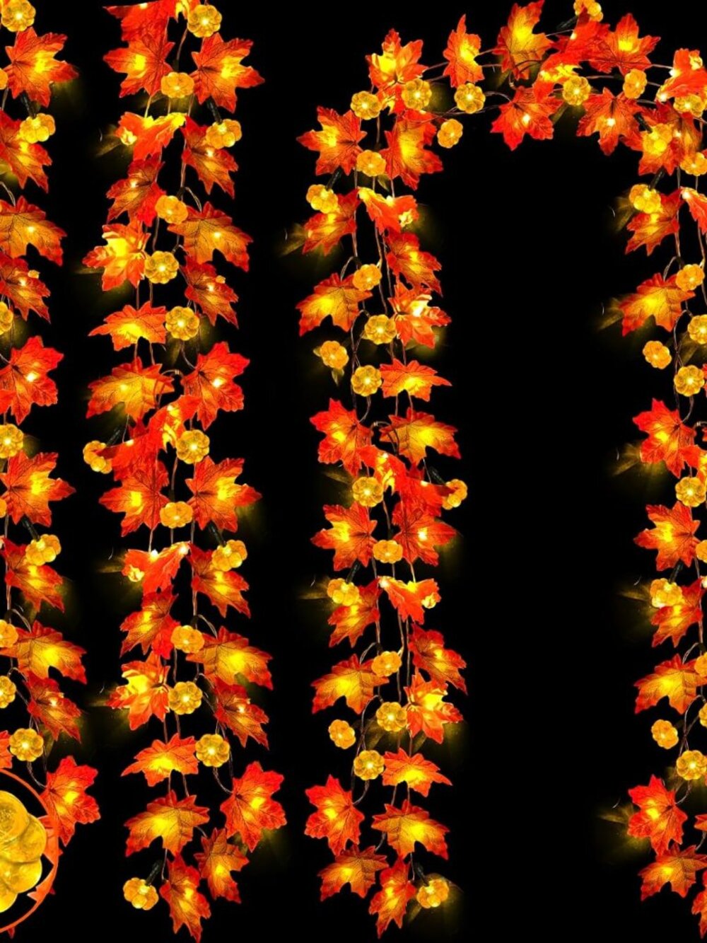 Timer&3 Pack Halloween Fall Decor Fall Garland with Pumpkin Lights 60LED